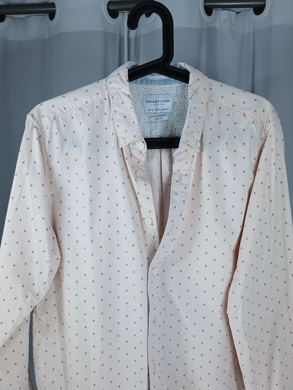 Denim & Flower Men’s medium Pale Pink Micro-Dot Button-Down cotton Shirt
